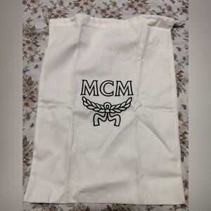 MCM White Drawstring Dust Bag with Black Logo